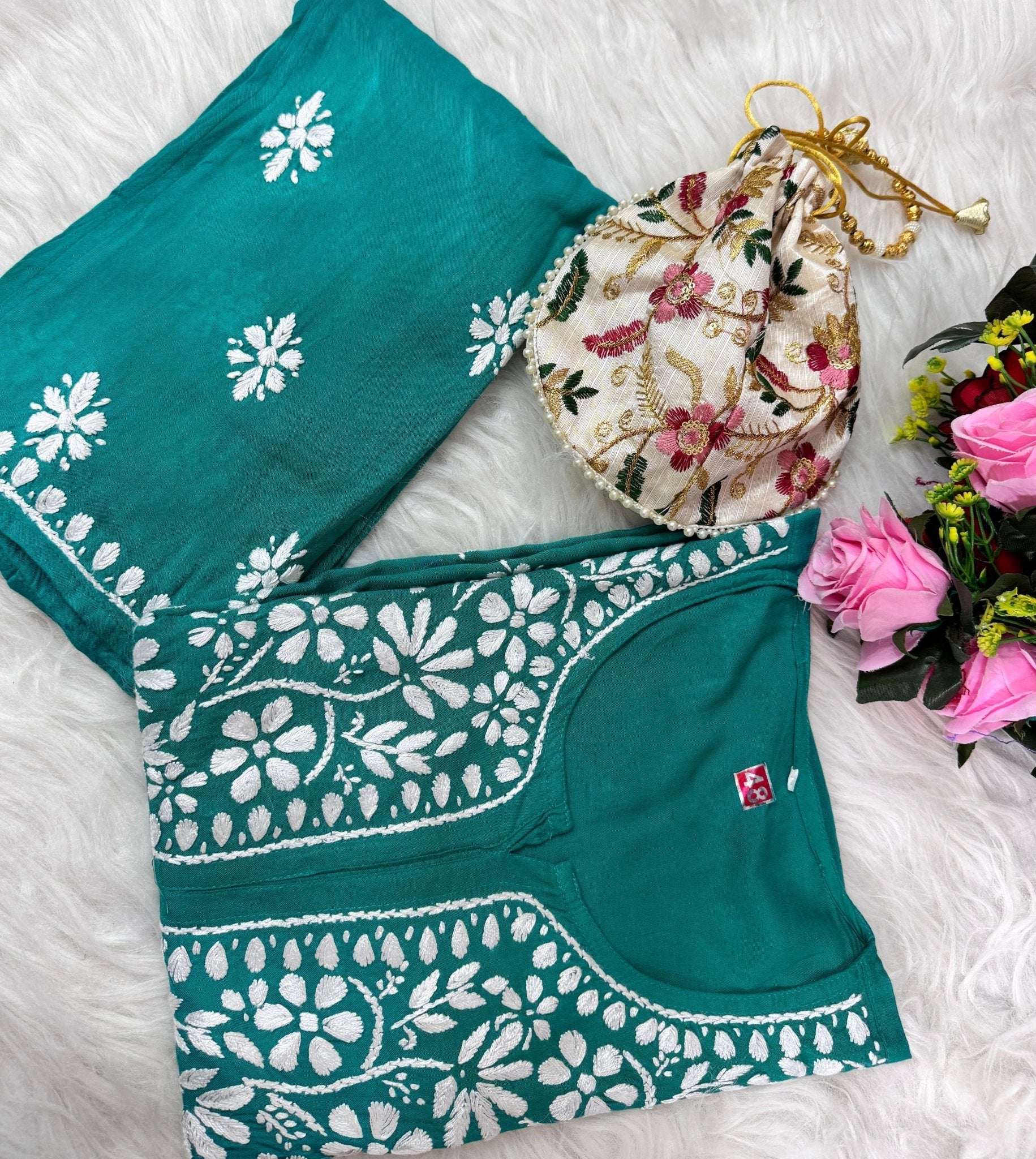 Santoshi Special Chikan Daman Co ord Set - Chikankari official
