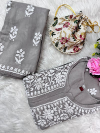 Santoshi Special Chikan Daman Co ord Set - Chikankari official