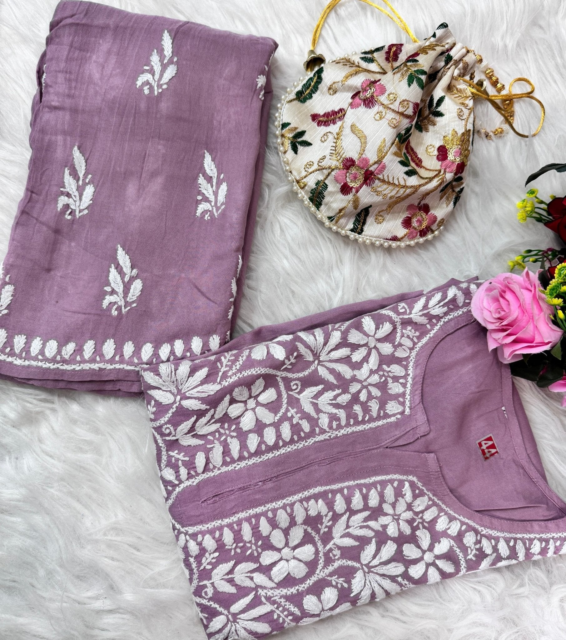 Santoshi Special Chikan Daman Co ord Set - Chikankari official