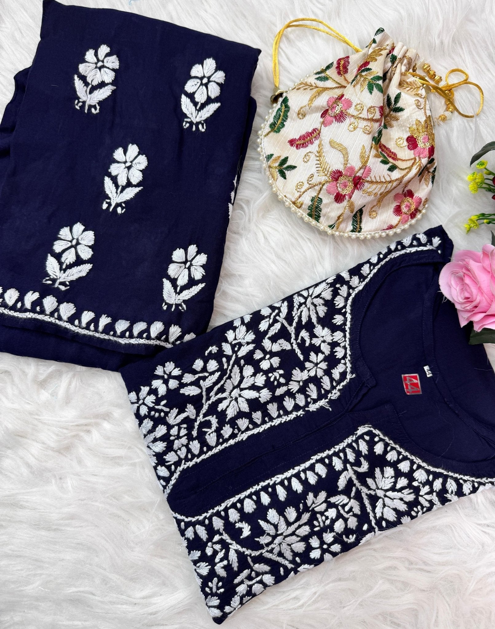 Santoshi Special Chikan Daman Co ord Set - Chikankari official