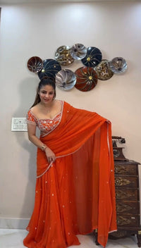 Saree Lahenga Thread and sequence work - Chikankari official