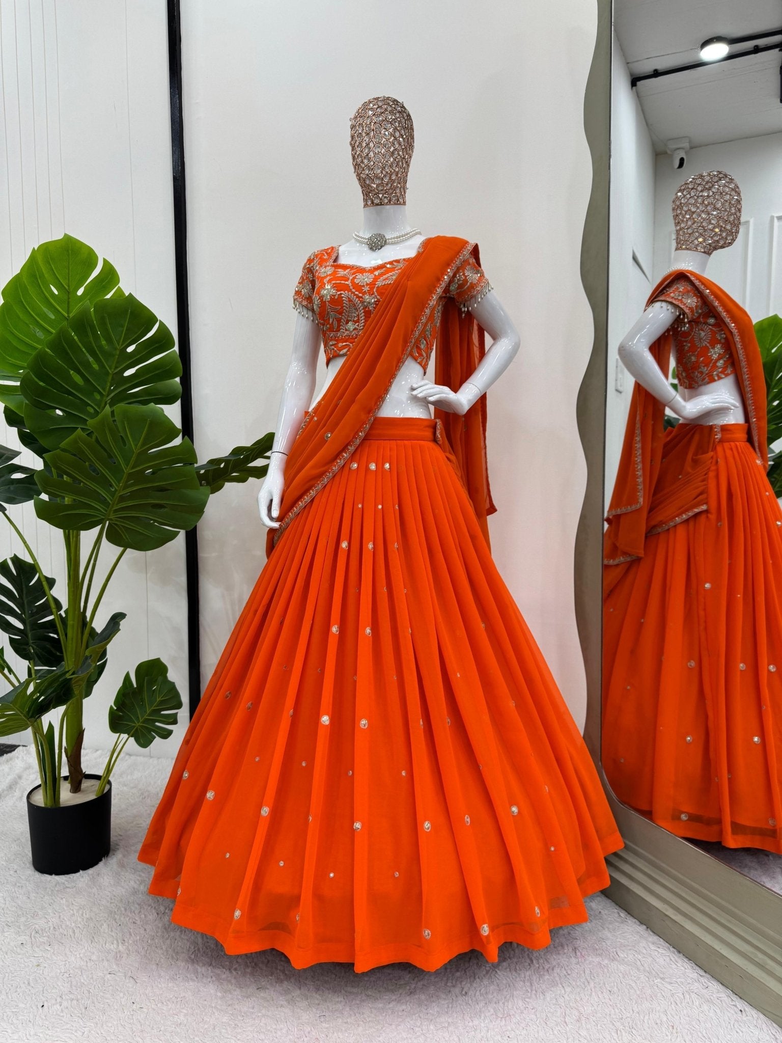 Saree Lahenga Thread and sequence work - Chikankari official