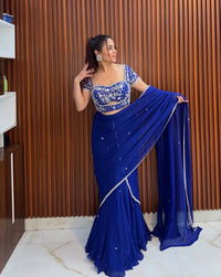 Saree Lahenga Thread and sequence work - Chikankari official