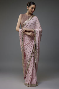 Sequins Baby Peach heavy Faux Georgette saree - Chikankari official