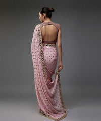 Sequins Baby Peach heavy Faux Georgette saree - Chikankari official