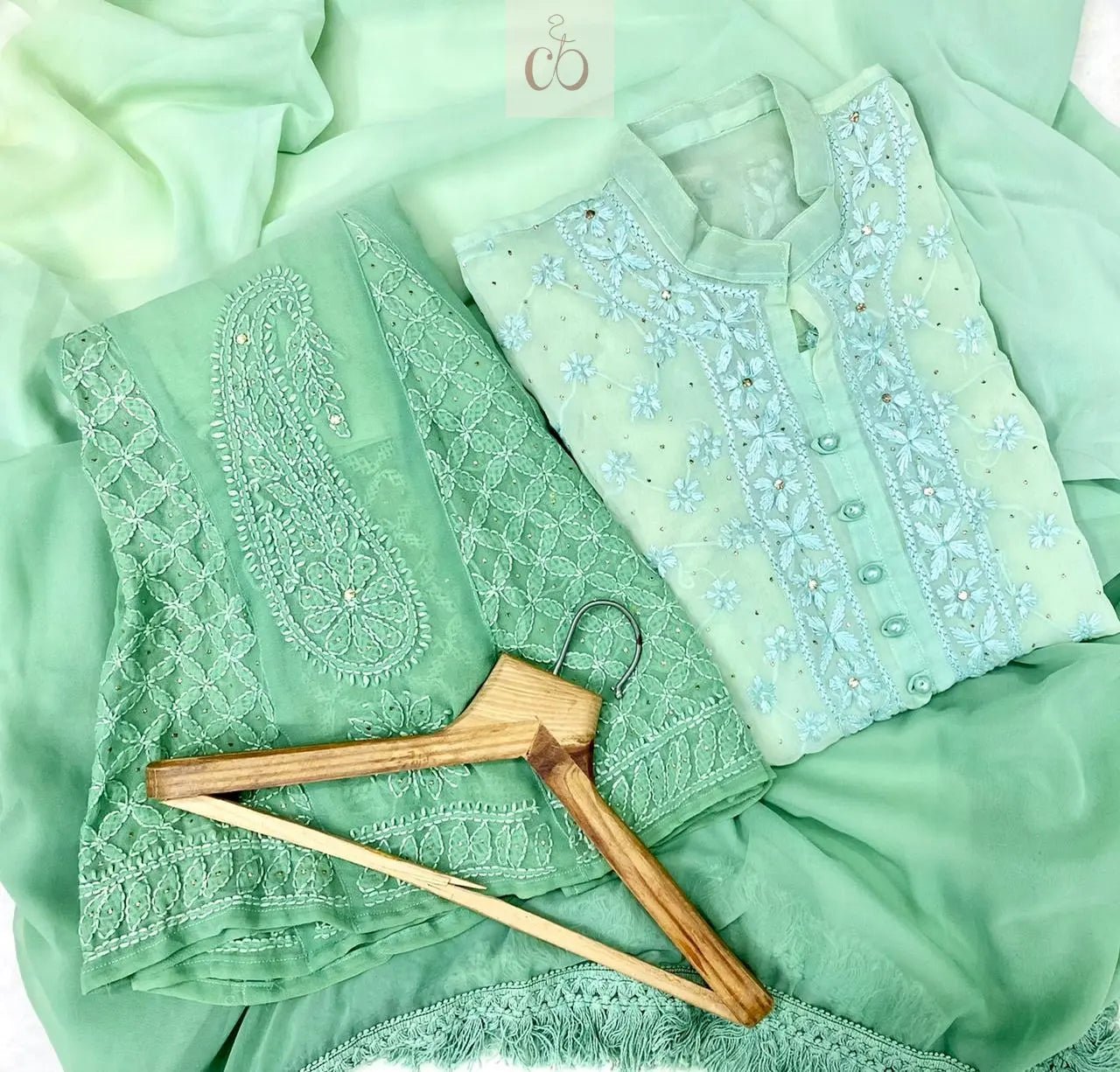 Shaded Fancy Mukaish Work Chikankari Set - Chikankari official