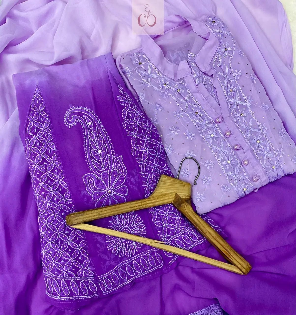 Shaded Fancy Mukaish Work Chikankari Set - Chikankari official