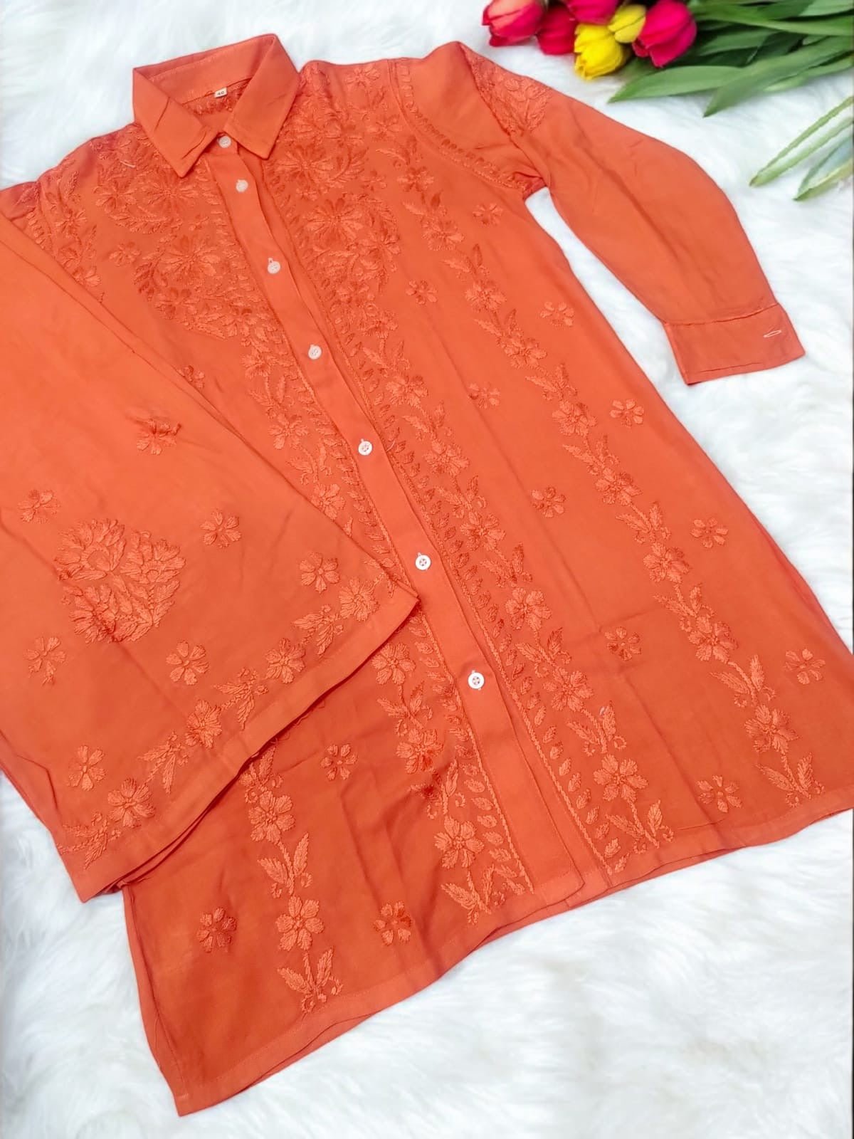 Shirt Style rayon co - ord - Chikankari official