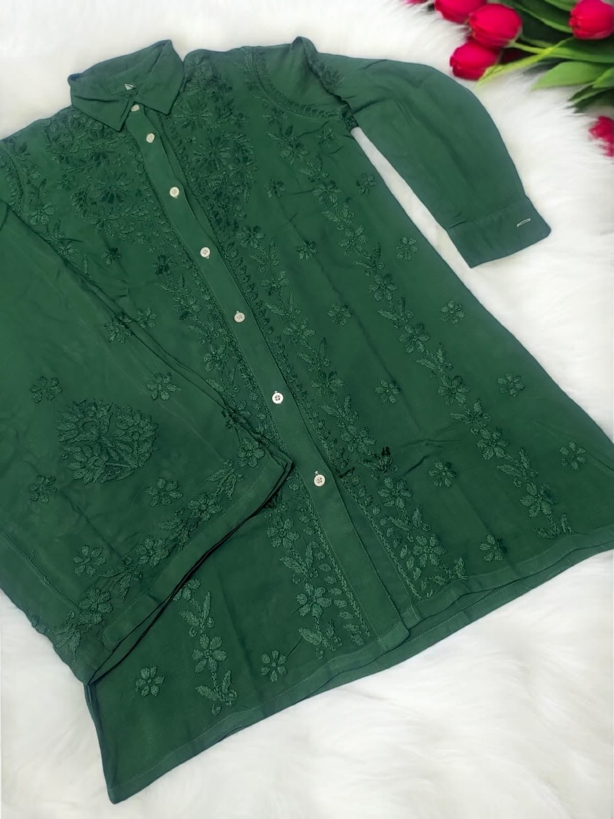Shirt Style rayon co - ord - Chikankari official
