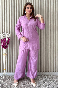 Shirt Style rayon co - ord - Chikankari official