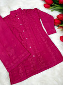 Shirt Style rayon co - ord - Chikankari official