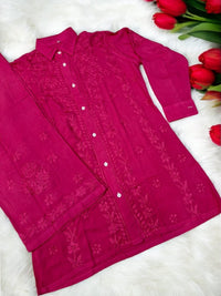 Shirt Style rayon co - ord - Chikankari official