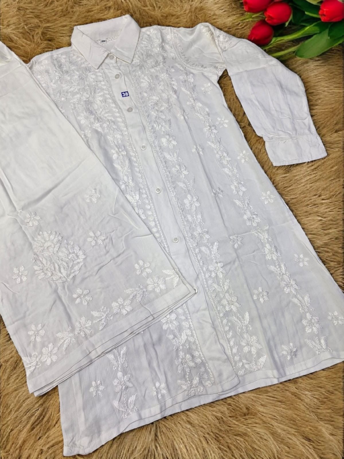 Shirt Style rayon co - ord - Chikankari official