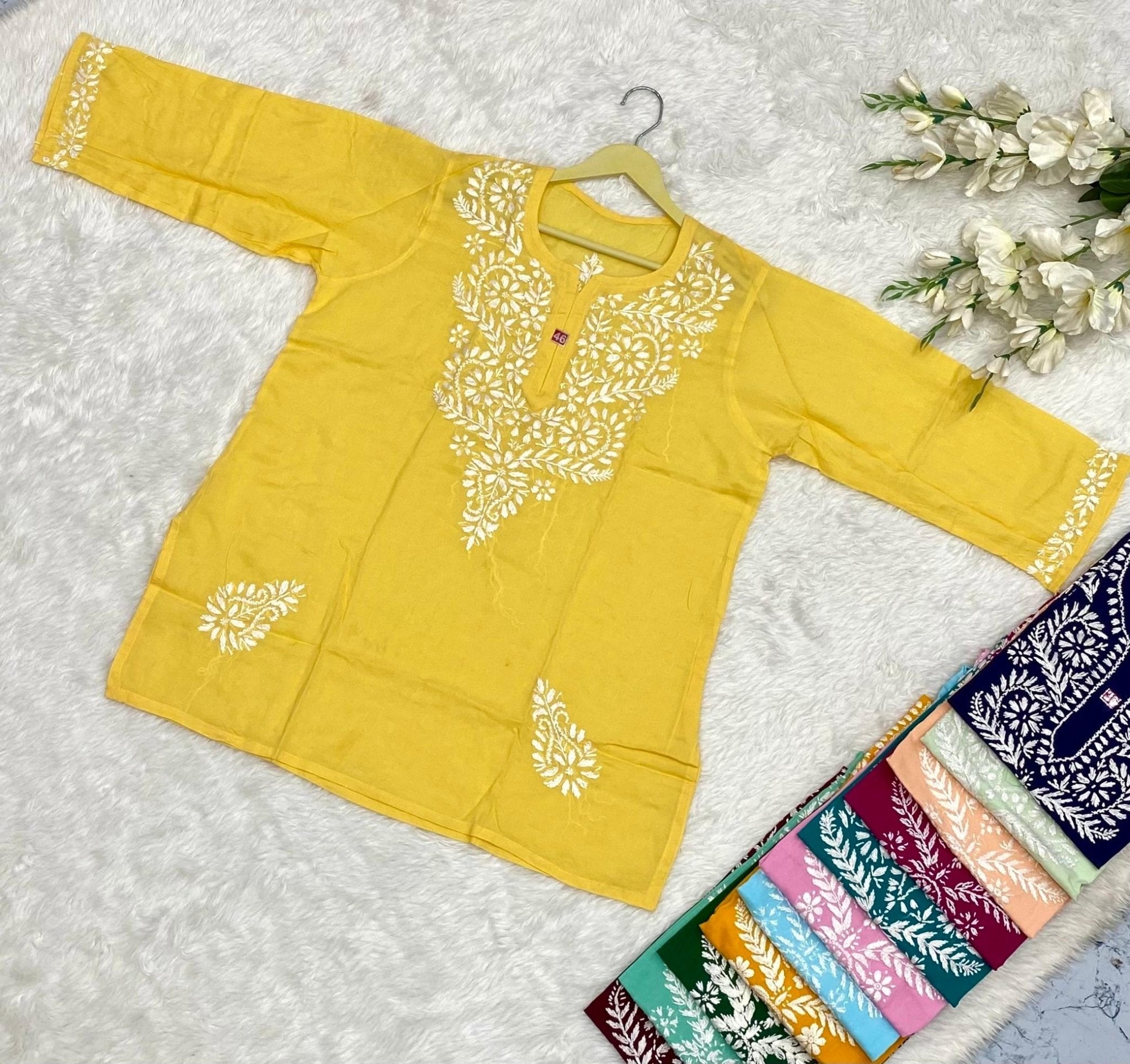 Short Kashmiri Chikan Top - Chikankari official