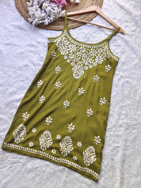 Short Noodle strap middy top - Chikankari official