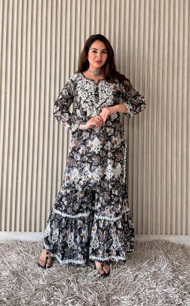 Short Pure Chikankari Gharara Set - Chikankari official