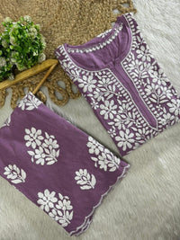 Side Border Cut work Rayon 2pc Set plus size - Chikankari official