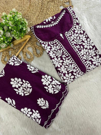 Side Border Cut work Rayon 2pc Set plus size - Chikankari official