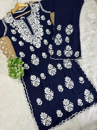 Side Border Cut work Rayon 2pc Set plus size - Chikankari official