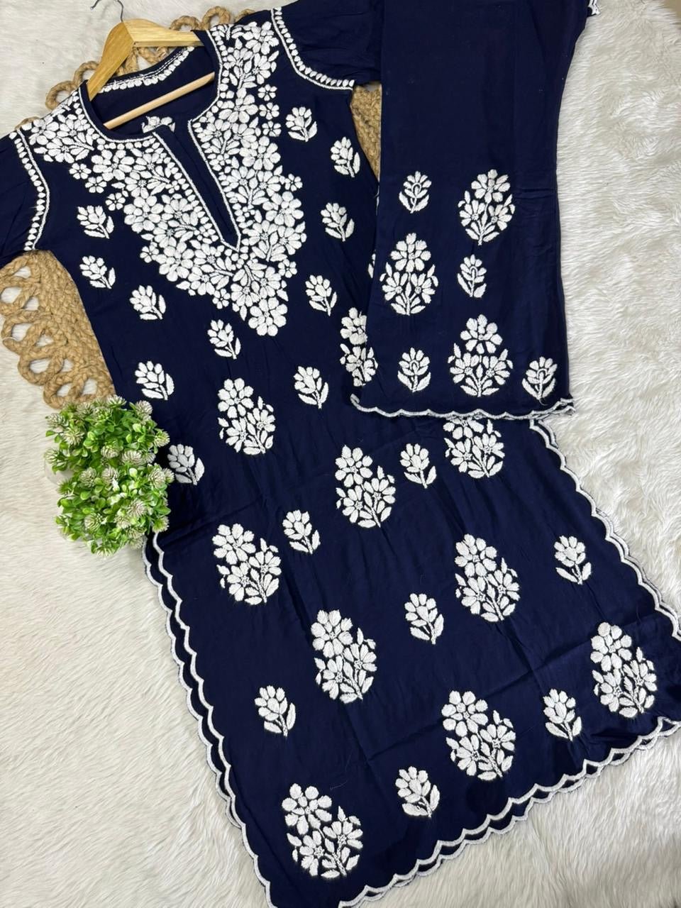 Side Border Cut work Rayon 2pc Set plus size - Chikankari official