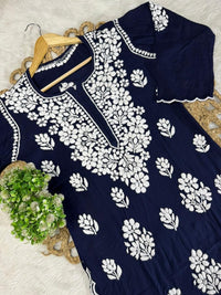 Side Border Cut work Rayon 2pc Set plus size - Chikankari official