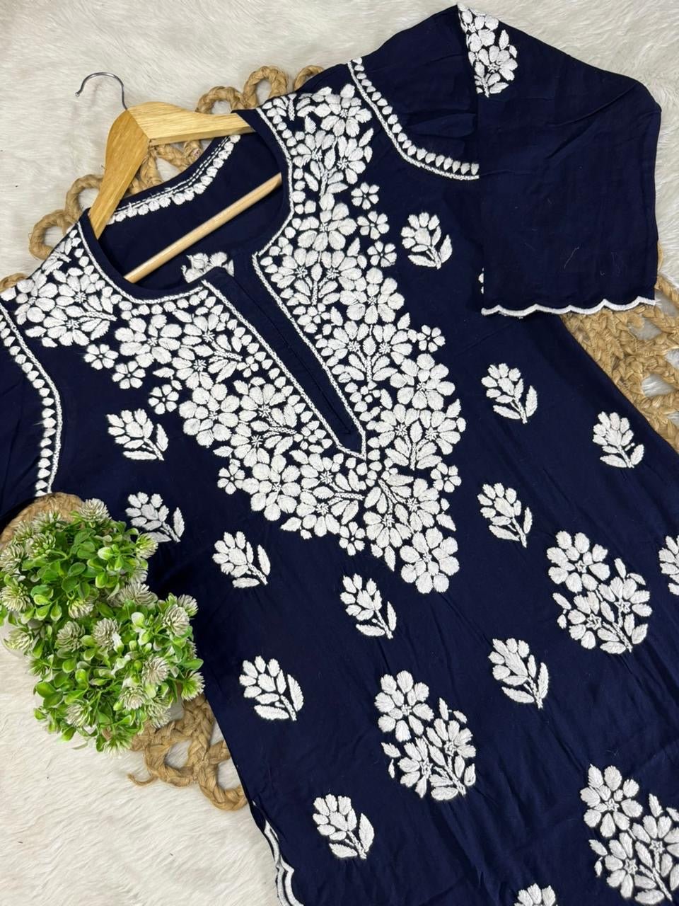 Side Border Cut work Rayon 2pc Set plus size - Chikankari official