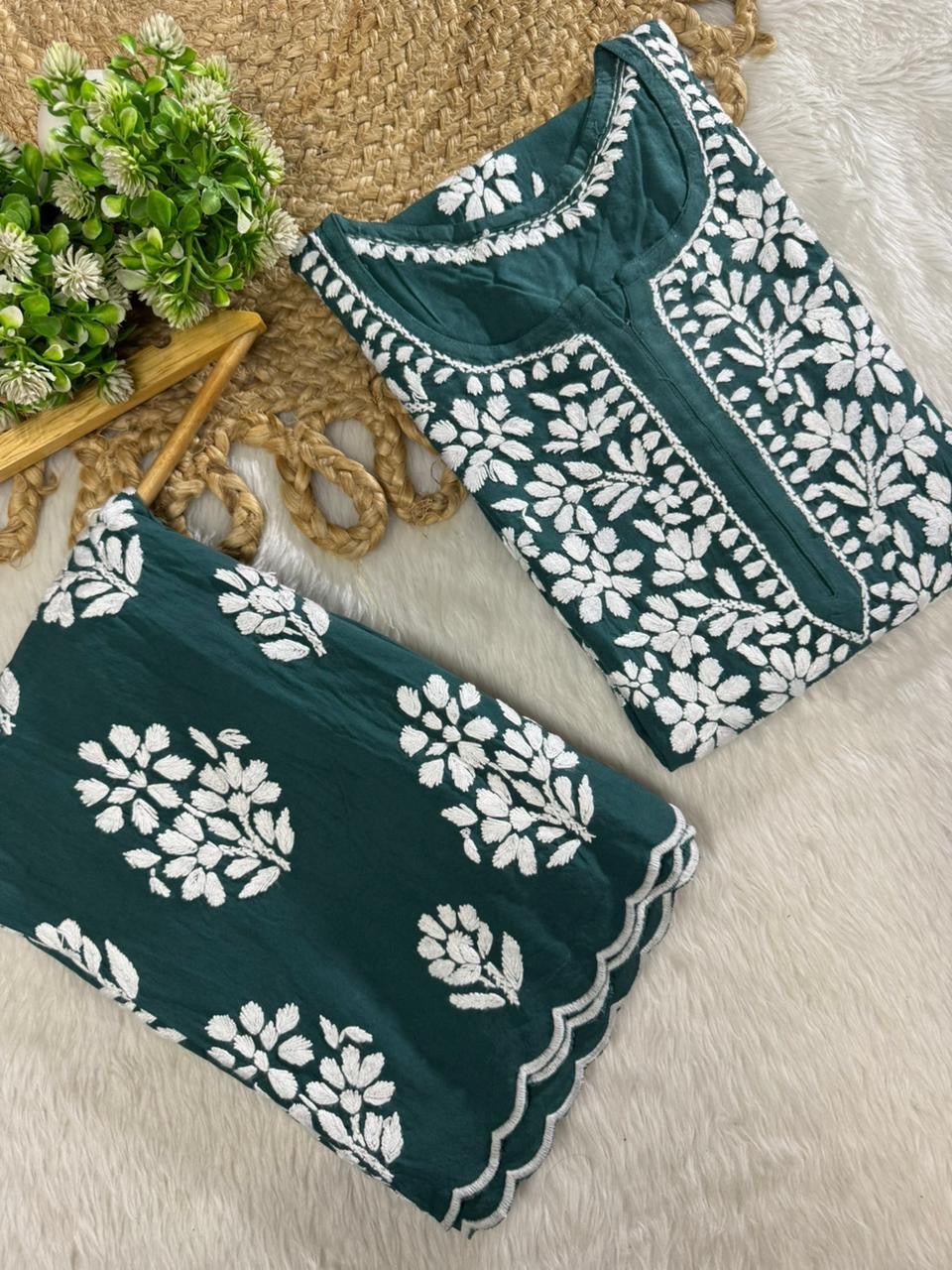 Side Border Cut work Rayon 2pc Set plus size - Chikankari official