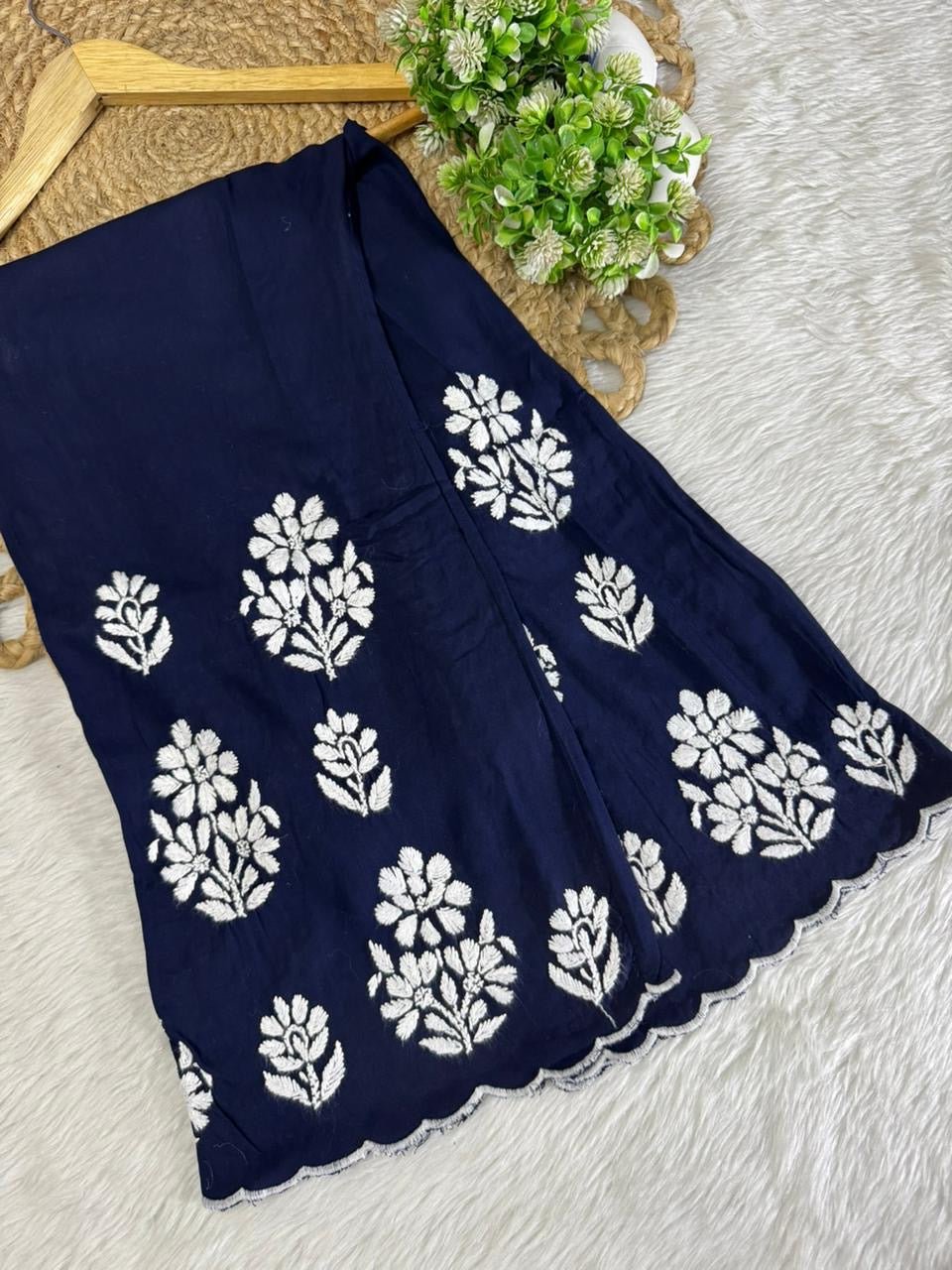 Side Border Cut work Rayon 2pc Set plus size - Chikankari official