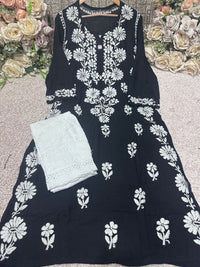 Side rose Bell Modal Kurta - Chikankari official