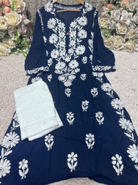 Side rose Bell Modal Kurta - Chikankari official