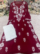 Side rose Bell Modal Kurta - Chikankari official