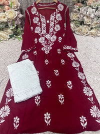Side rose Bell Modal Kurta - Chikankari official