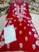 Side rose Bell Modal Kurta - Chikankari official