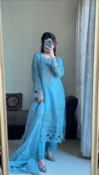 Sky Blue party Wear 3pc Set - Chikankari official