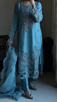 Sky Blue party Wear 3pc Set - Chikankari official