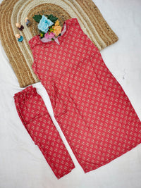Sleeveless Cotton Printed Kurta with Matching Pants - Chikankari official