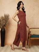 Sleeveless Cotton Printed Kurta with Matching Pants - Chikankari official
