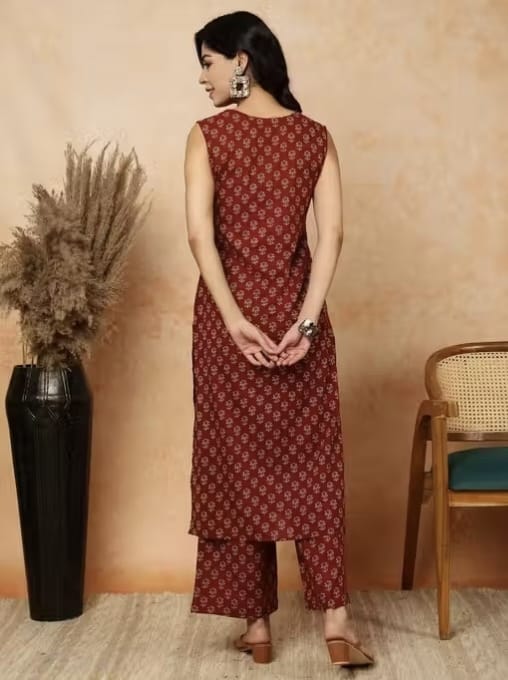 Sleeveless Cotton Printed Kurta with Matching Pants - Chikankari official