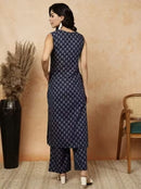 Sleeveless Cotton Printed Kurta with Matching Pants - Chikankari official