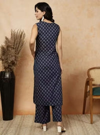 Sleeveless Cotton Printed Kurta with Matching Pants - Chikankari official