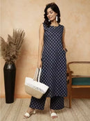 Sleeveless Cotton Printed Kurta with Matching Pants - Chikankari official