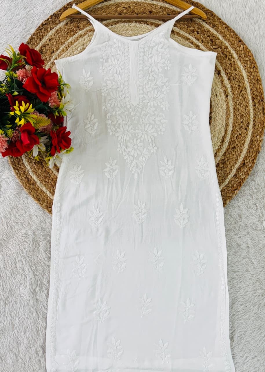 Sleeveless rayon Ghaspatti Soft Gala Buti top - Chikankari official