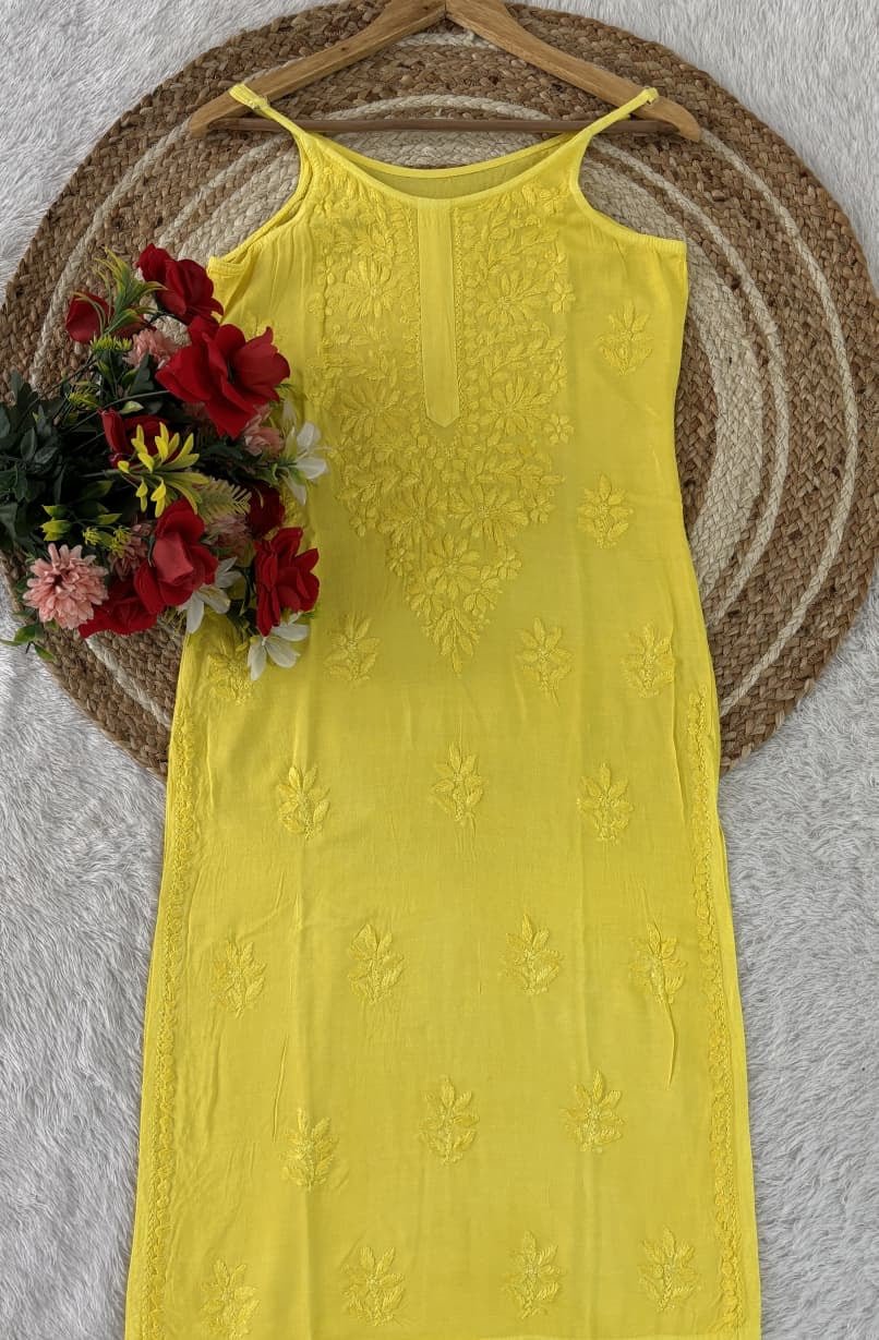 Sleeveless rayon Ghaspatti Soft Gala Buti top - Chikankari official