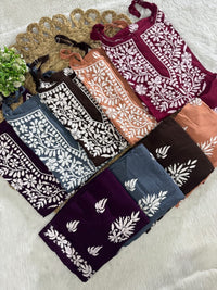 Sleeveless Rayon Kurti with Embroidery - Chikankari official