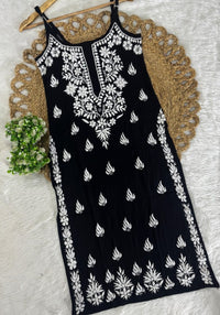 Sleeveless Rayon Kurti with Embroidery - Chikankari official