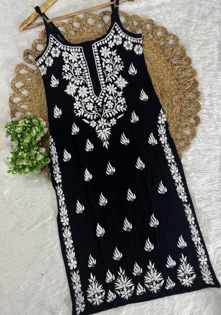 Sleeveless Rayon Kurti with Embroidery - Chikankari official