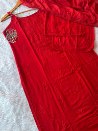 Sleveeless Noodle Strap Rayon 3pc Set - Chikankari official