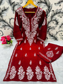 Small Sizes Modal Silk Kurta And Plazzo - Chikankari official