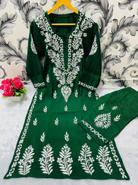 Small Sizes Modal Silk Kurta And Plazzo - Chikankari official