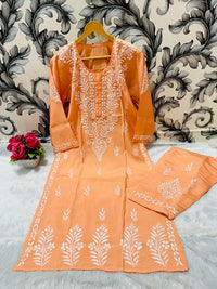 Small Sizes Modal Silk Kurta And Plazzo - Chikankari official